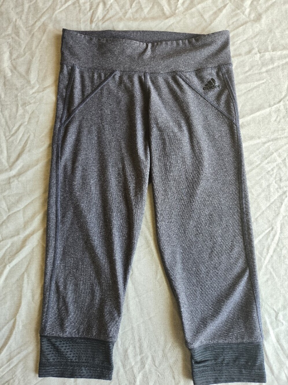 adidas Dark Heather Gray Capri Leggings with Ribbed Cuffs